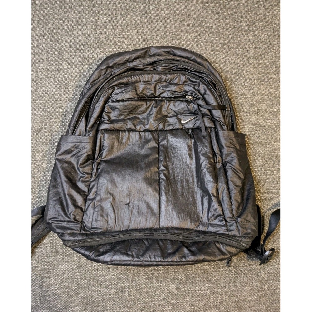 Nike Black Performance Nylon Backpack Swoosh Logo Medium School Book Laptop Bag